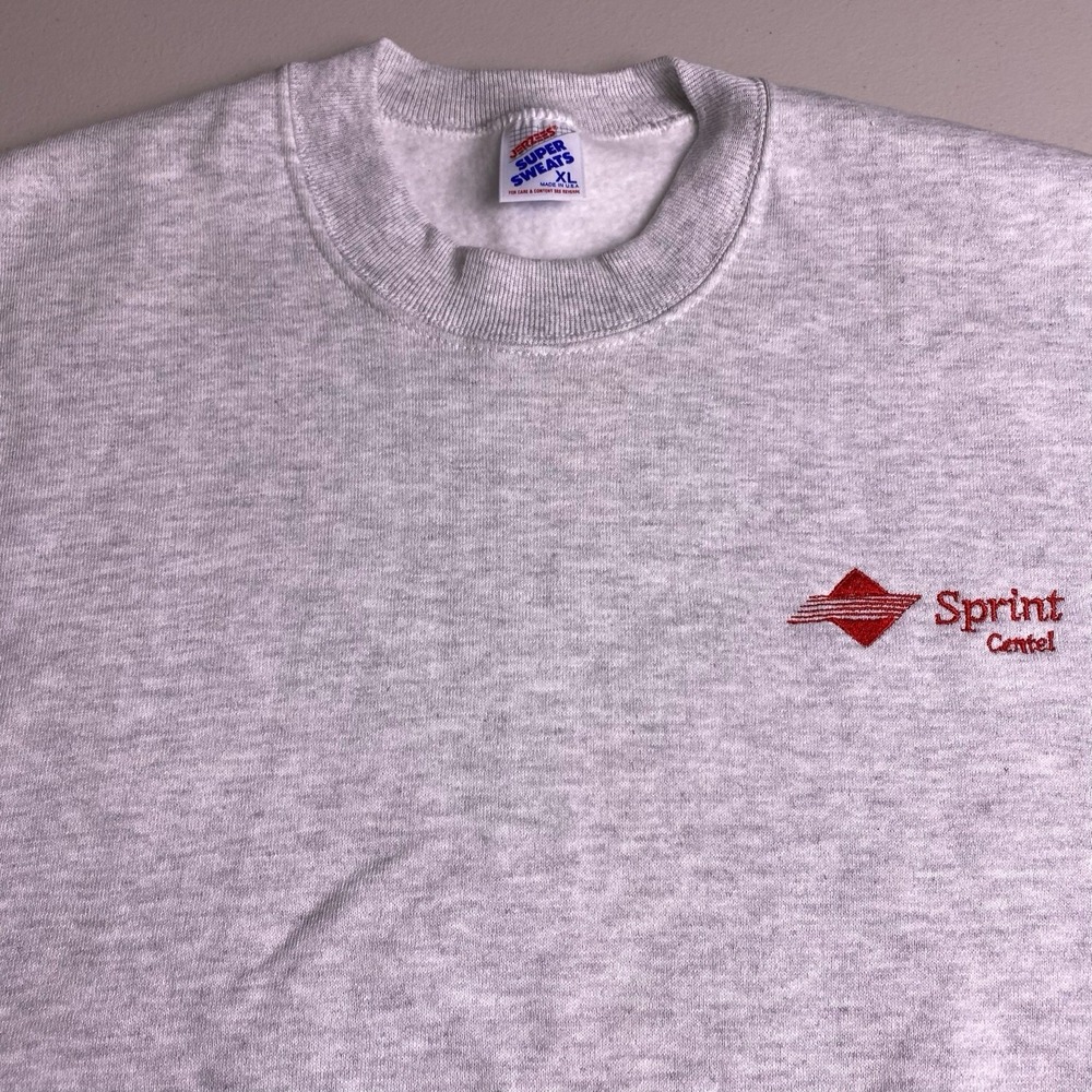 90s Sprint Centel Sweater XL Pullover Jerzees Super Sweat USA Logo Gray Normcore